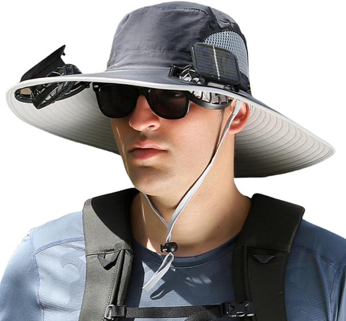 Outdoor Wide Brim Sun Hat with 2 Solar Fan Bucket Hat Men Women Fishing Beach - Picture 53 of 67