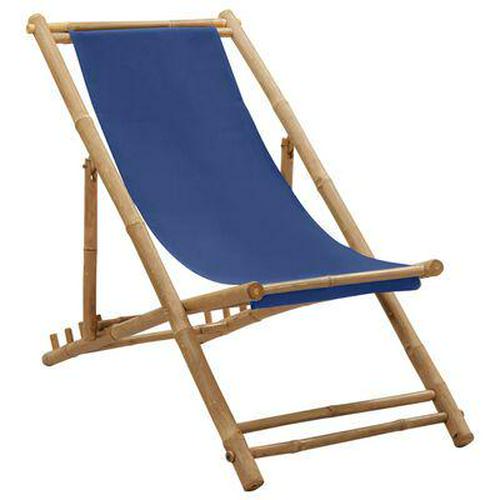 Deck Chair Bamboo Canvas Garden Chairs Folding Adjustable Lounger Pool Wood