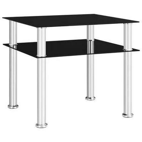 Glass Table Side End Coffee Tables Living Room Storage Shelf Stainless Steel Leg